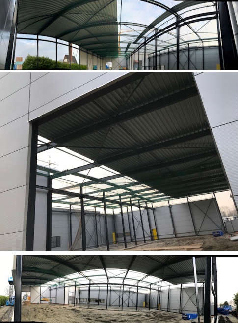 Dag 5 Bucon Borne plaatst de dakplaten op de nieuwe bedrijfshal VST in Hengelo overzicht 2
